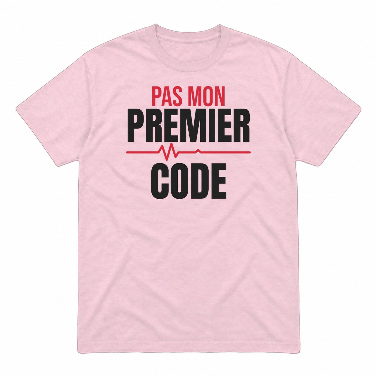 Pas mon premier code graphic tee in light pink, front view
