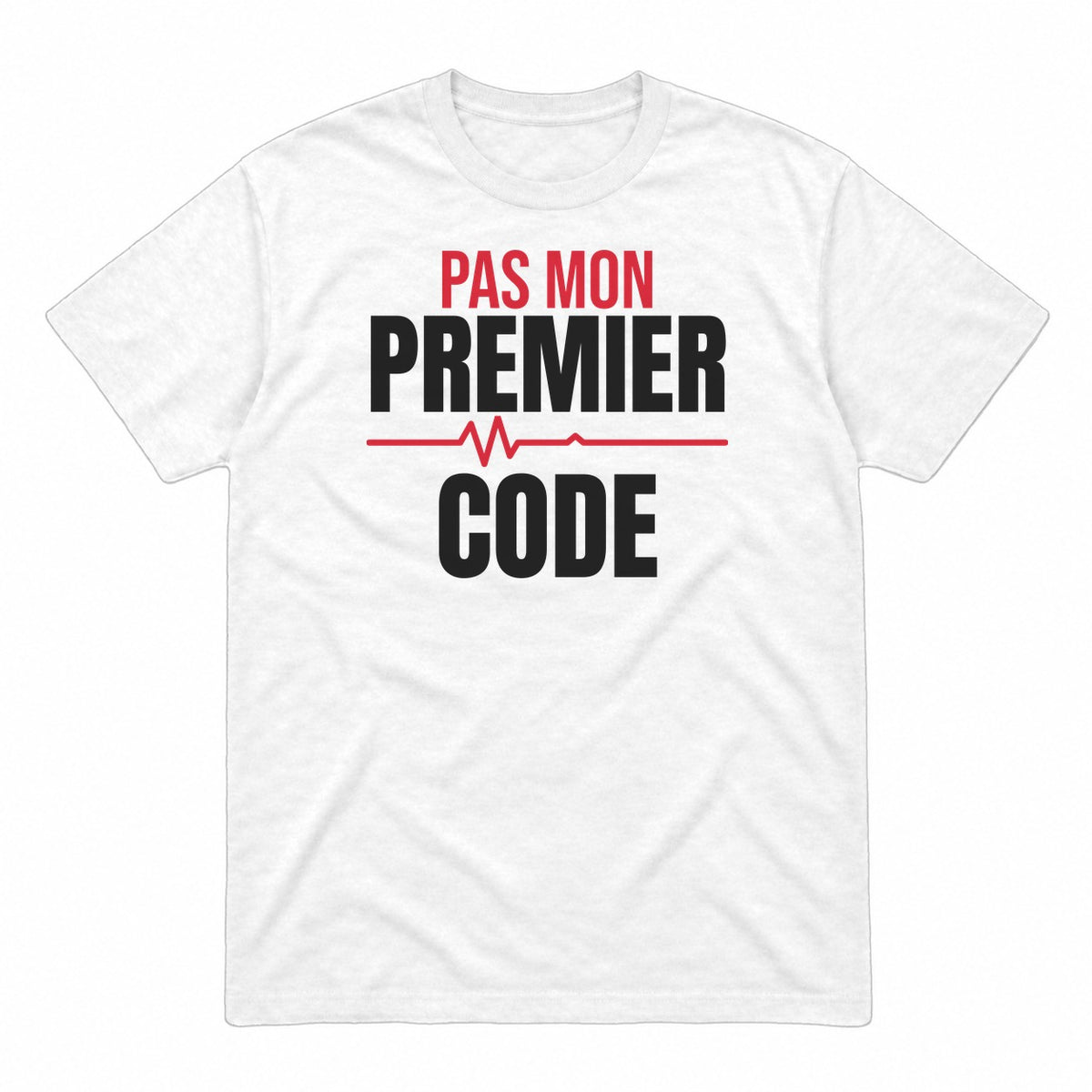 Pas mon premier code graphic tee in white, front view