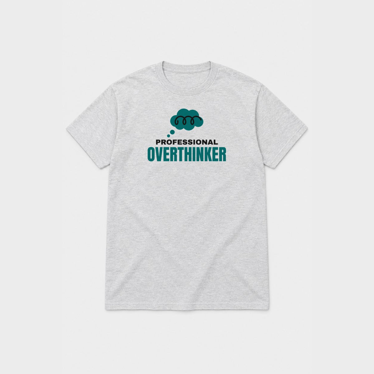 Professional Overthinker graphic tee in ash, front view