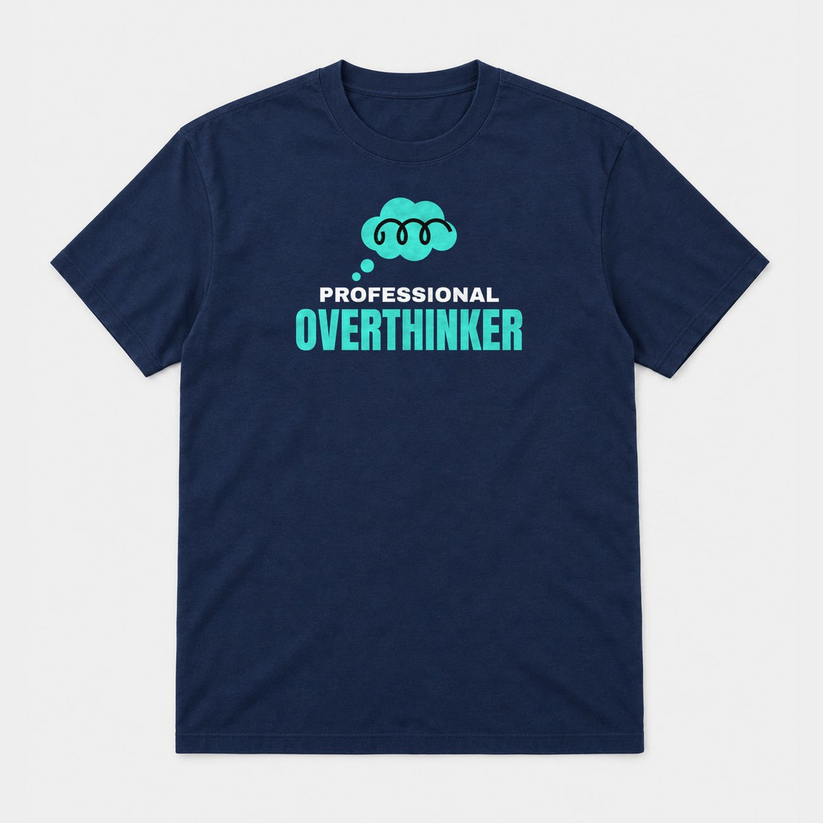 Professional Overthinker graphic tee in navy, front view