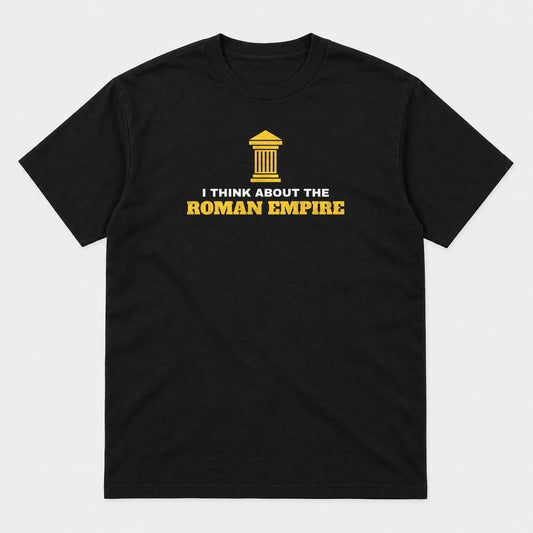Roman Empire graphic tee in black, front view