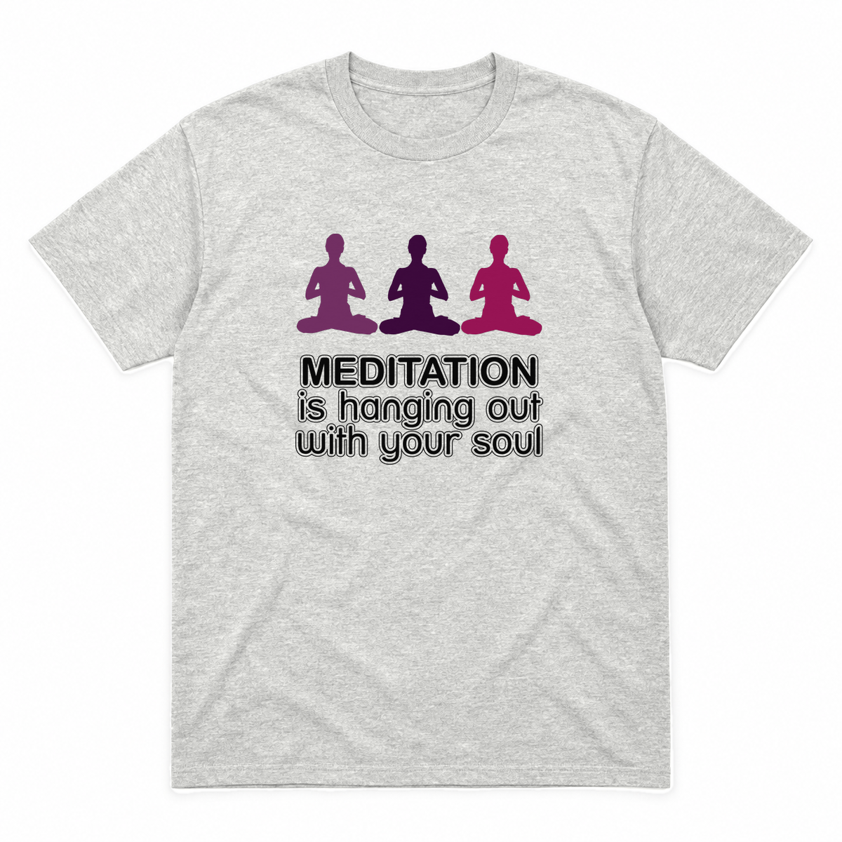 Meditation graphic tee in ash with deep colour print, front view