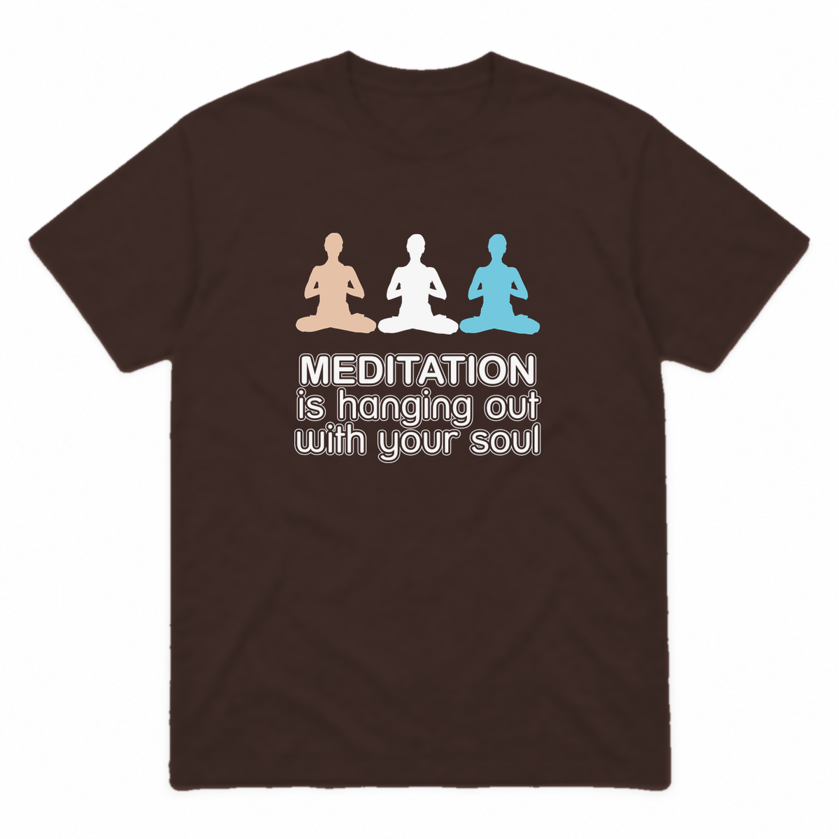 Meditation graphic tee in dark chocolate with light colour print, front view