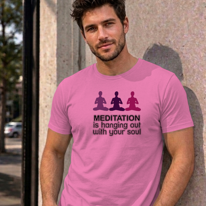 Man wearing the azalea Meditation graphic tee