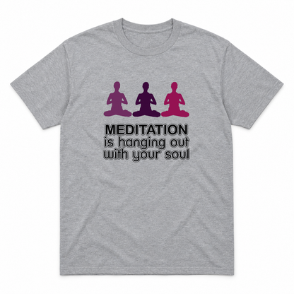 Meditation graphic tee in sport grey with deep colour print, front view