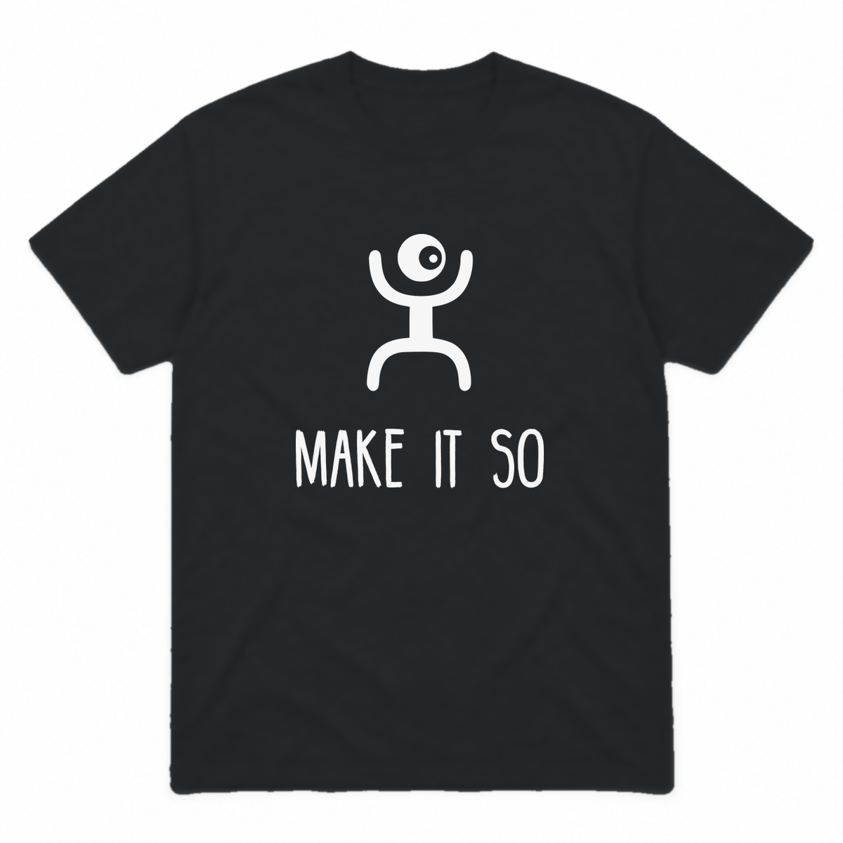 Make It So graphic tee in black with white print, front view