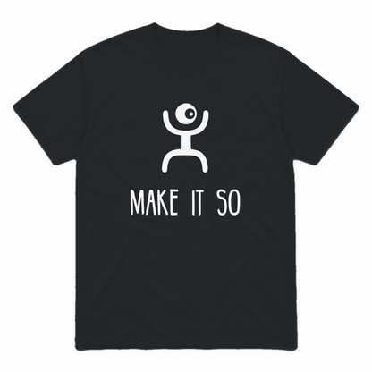 Make It So graphic tee in black with white print, front view