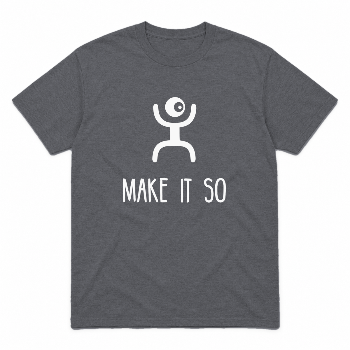 Make It So graphic tee in charcoal with white print, front view
