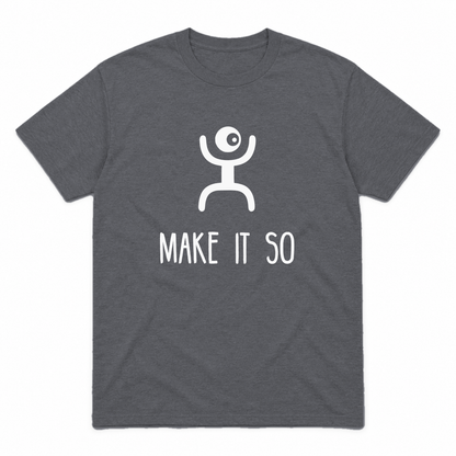 Make It So graphic tee in charcoal with white print, front view