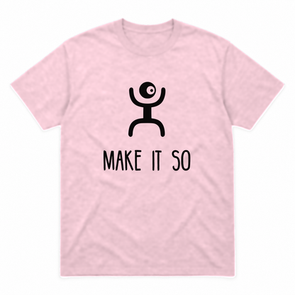 Make It So graphic tee in light pink with black print, front view