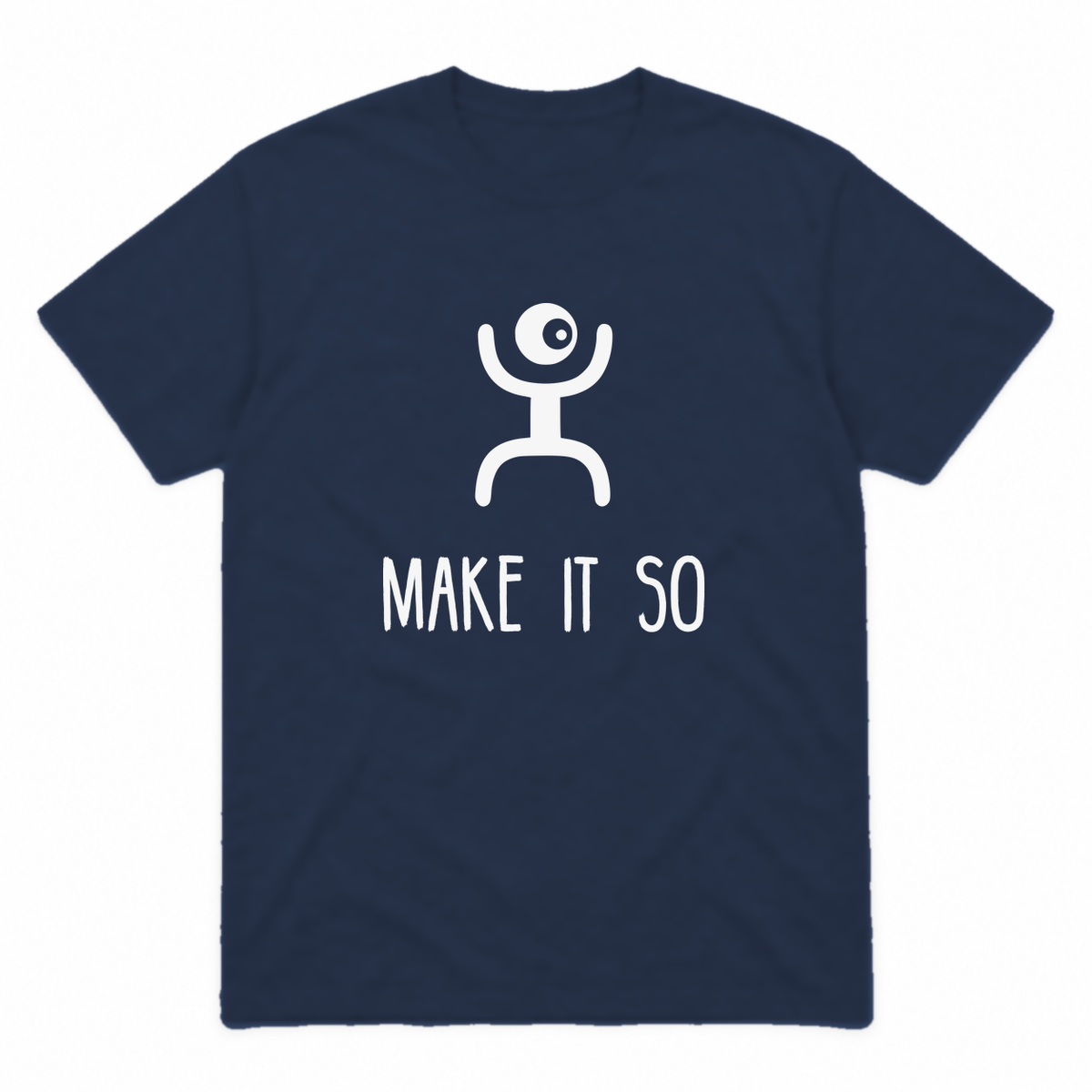 Make It So graphic tee in navy with white print, front view
