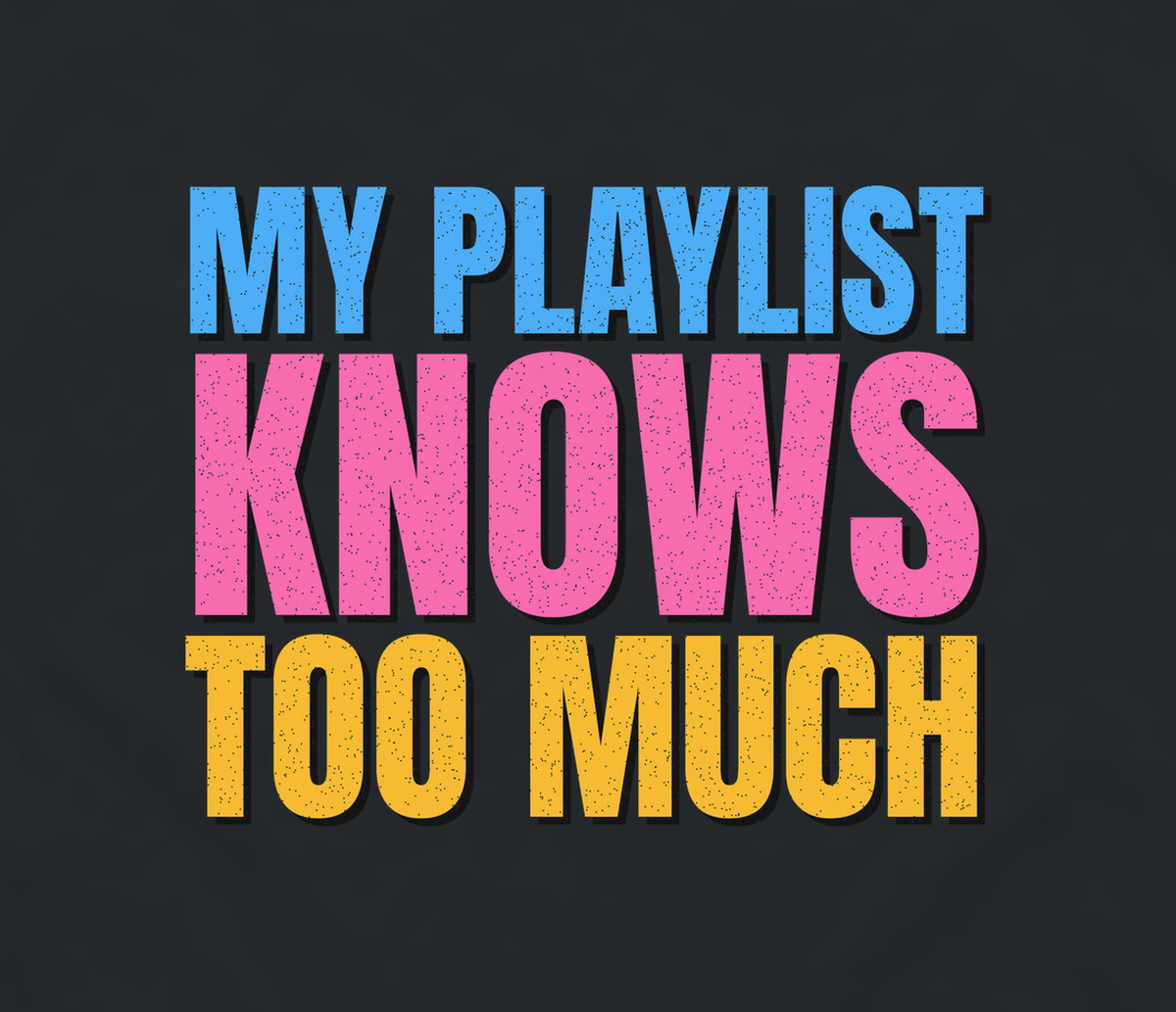 Close-up of the multicolour My Playlist Knows Too Much print