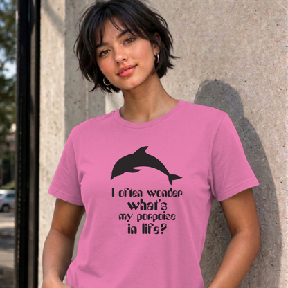 Woman wearing the azalea I Often Wonder graphic tee