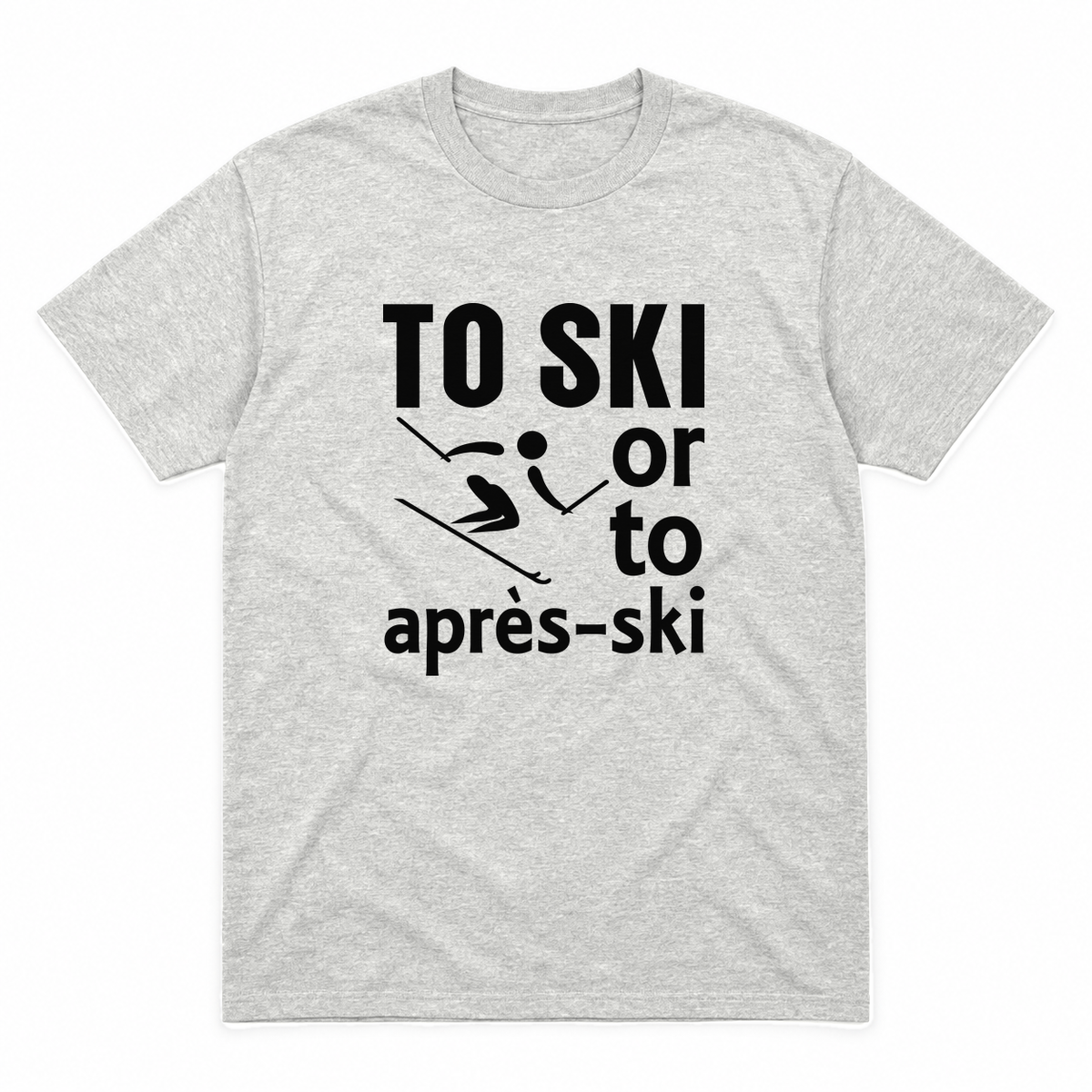 Ski graphic tee in ash with black print, front view