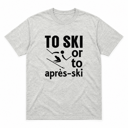 Ski graphic tee in ash with black print, front view