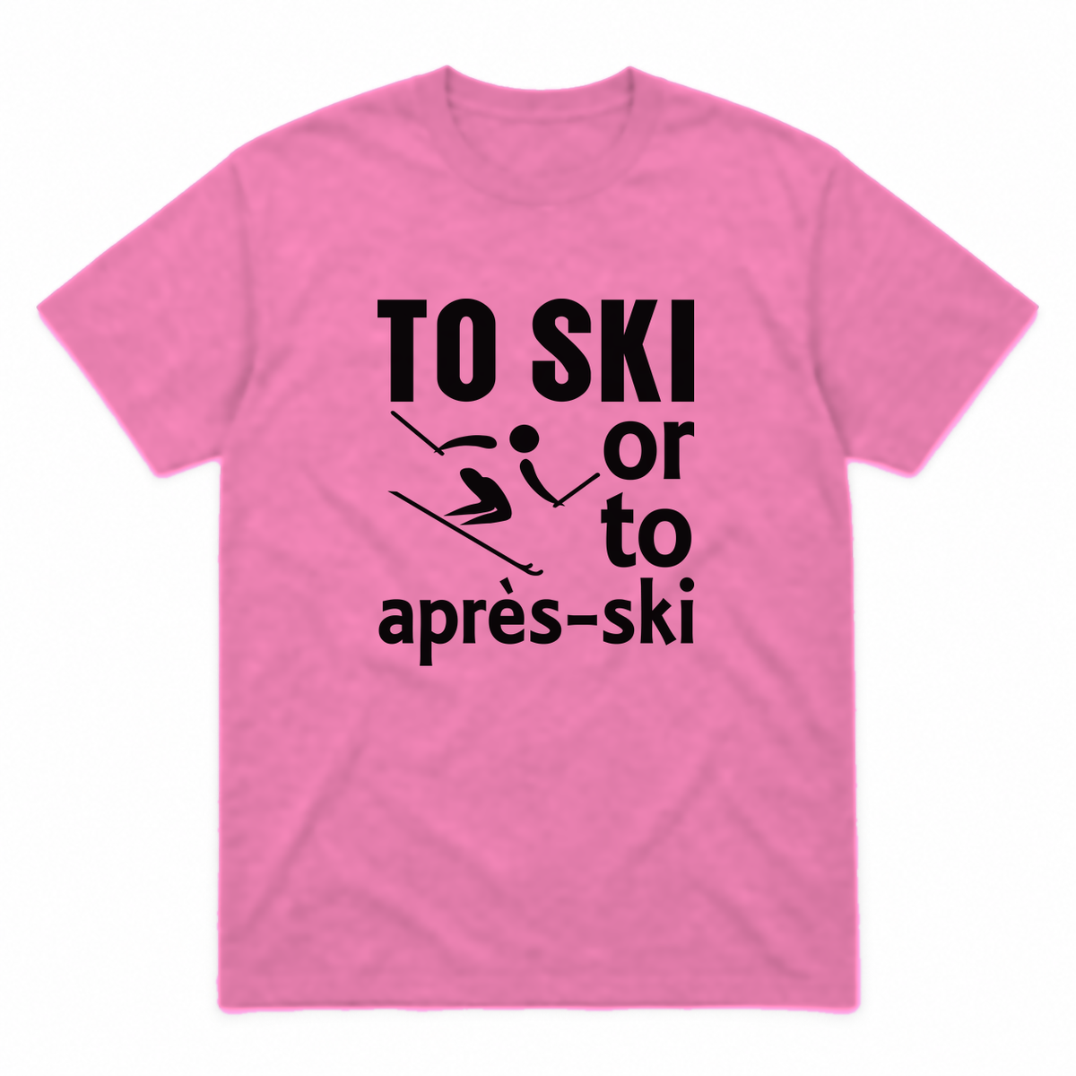 Ski graphic tee in azalea with black print, front view