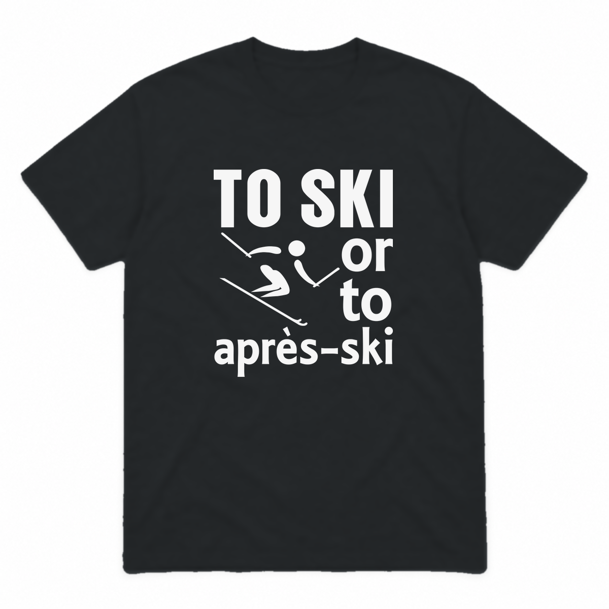 Ski graphic tee in black with white print, front view