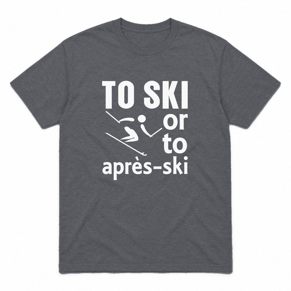 Ski graphic tee in charcoal with white print, front view