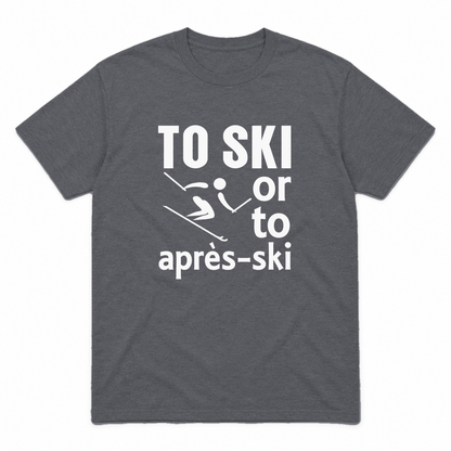 Ski graphic tee in charcoal with white print, front view