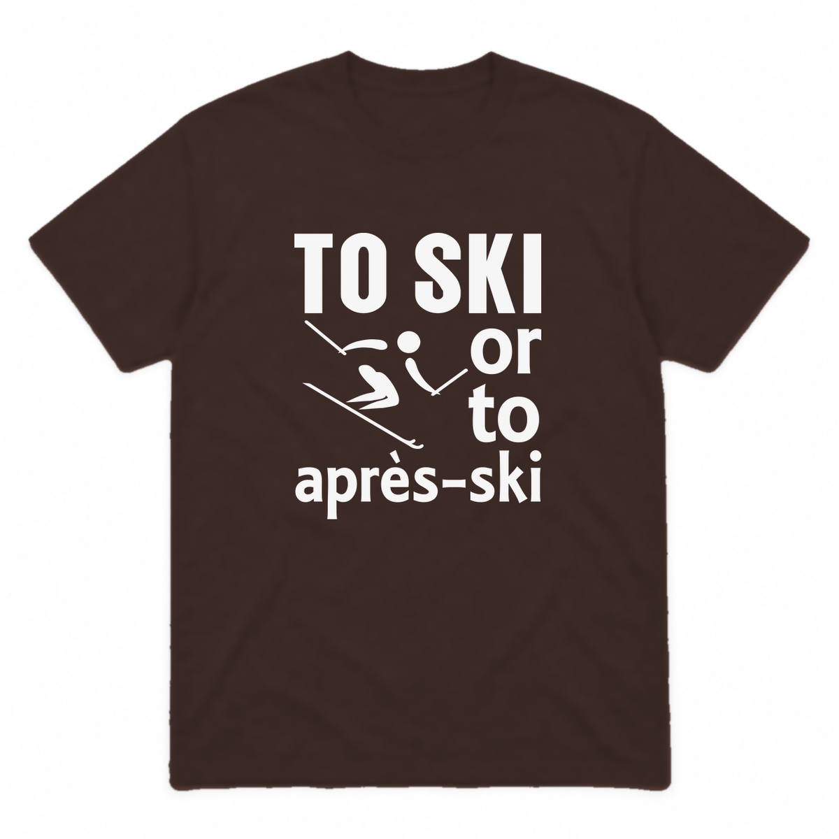 Ski graphic tee in dark chocolate with white print, front view