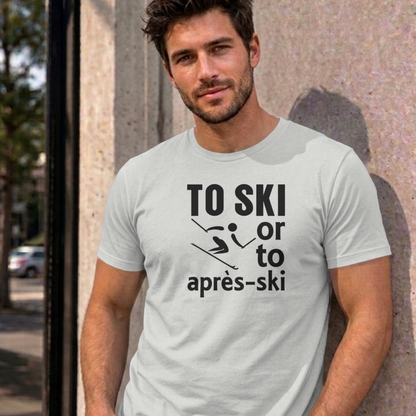Man wearing the ash Ski graphic tee