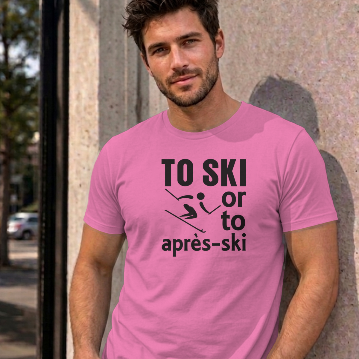 Man wearing the azalea Ski graphic tee