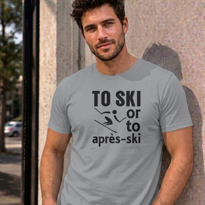 Man wearing the sport grey Ski graphic tee