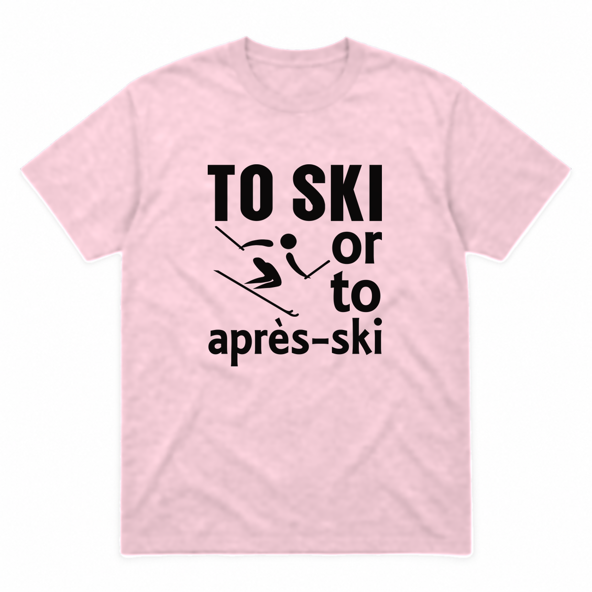 Ski graphic tee in light pink with black print, front view