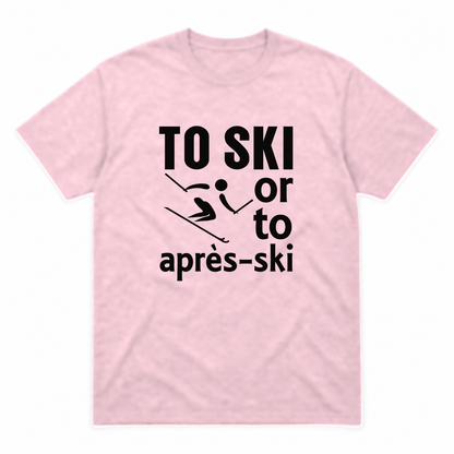 Ski graphic tee in light pink with black print, front view