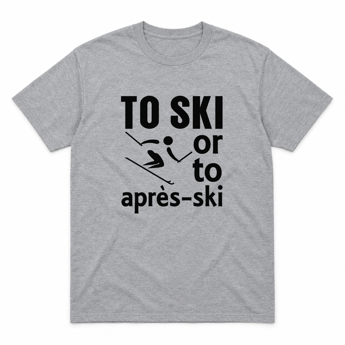 Ski graphic tee in sport grey with black print, front view