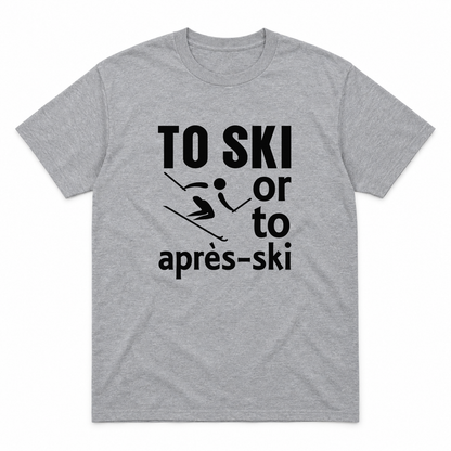 Ski graphic tee in sport grey with black print, front view