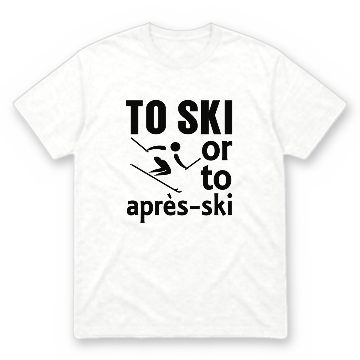 Ski graphic tee in white with black print, front view