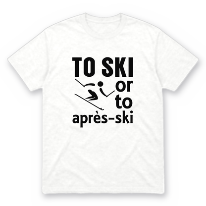 Ski graphic tee in white with black print, front view