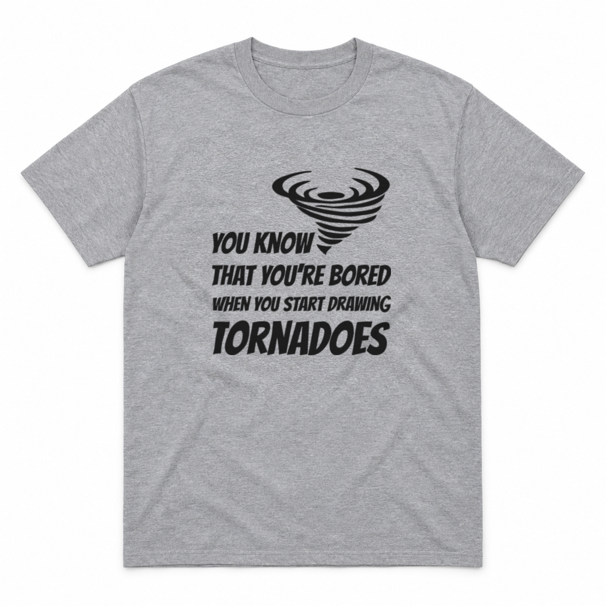 Drawing Tornadoes graphic tee in sport grey with black print, front view