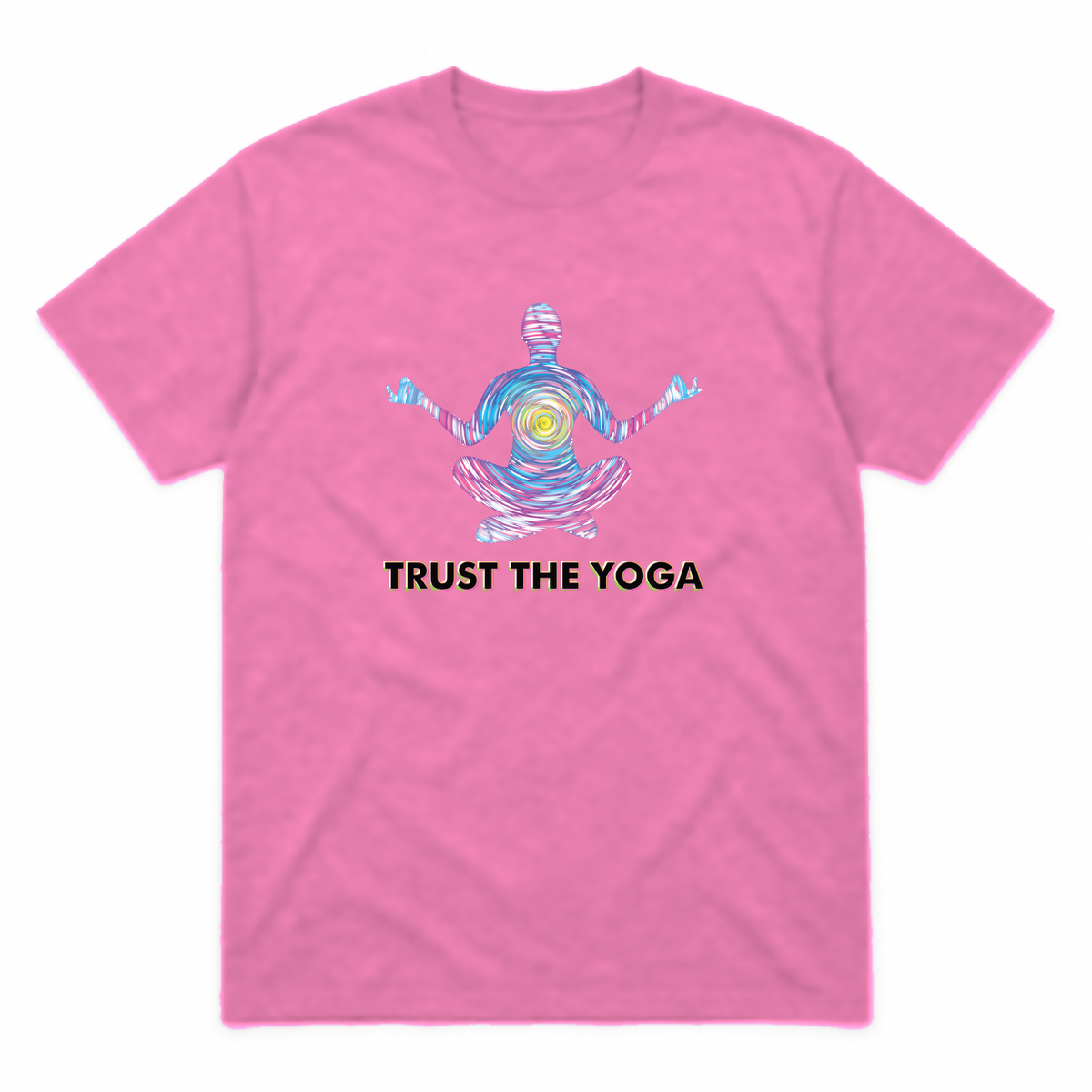 Trust the Yoga graphic tee in azalea with black lettering, front view