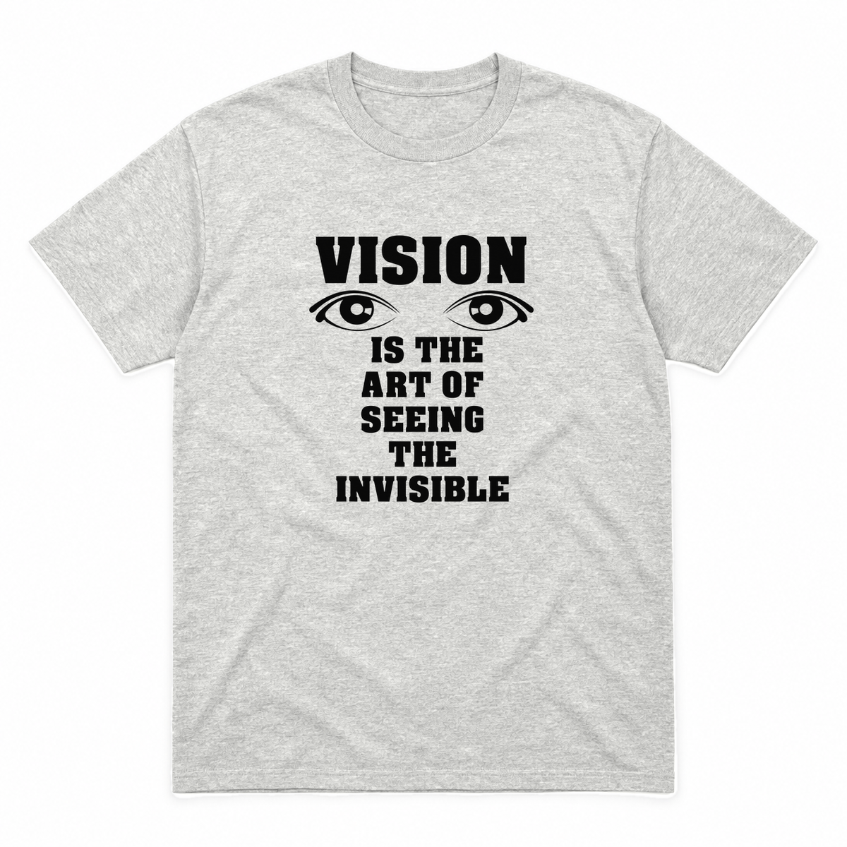 Vision graphic tee in ash with black print, front view