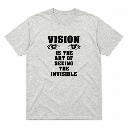 Vision graphic tee in ash with black print, front view