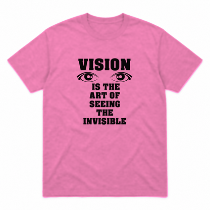 Vision graphic tee in azalea with black print, front view