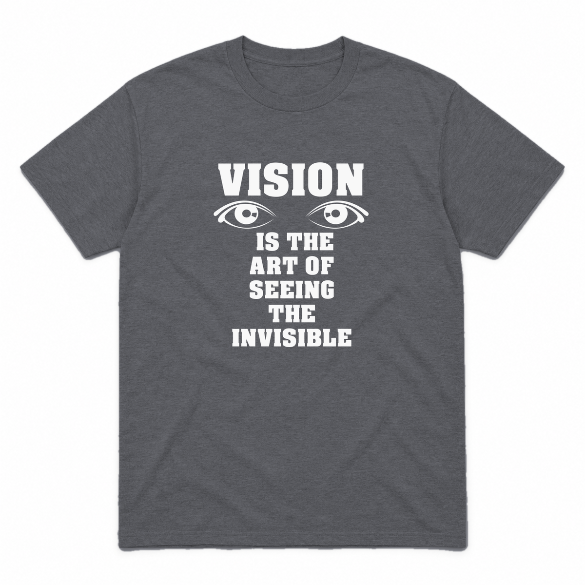 Vision graphic tee in charcoal with white print, front view