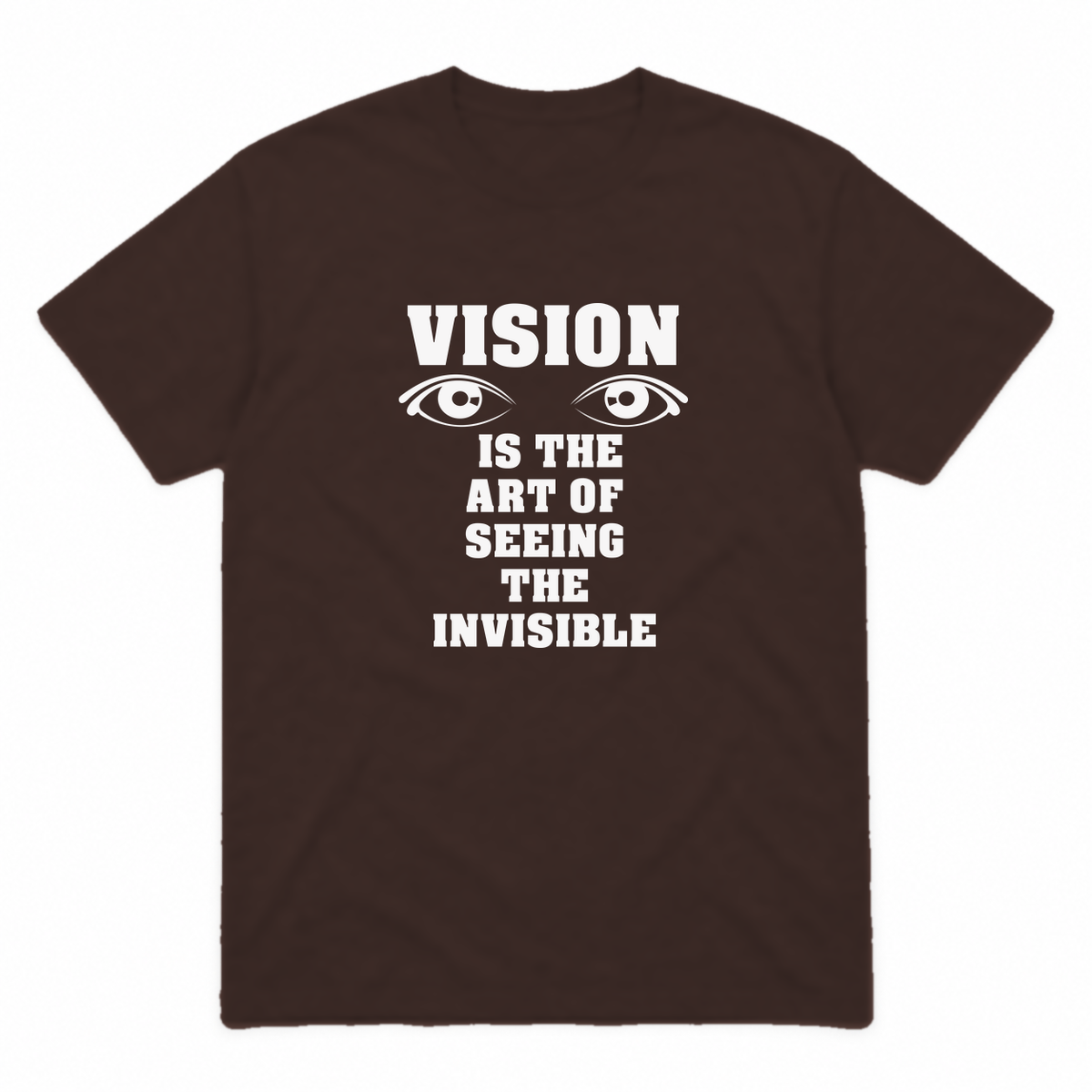 Vision graphic tee in dark chocolate with white print, front view