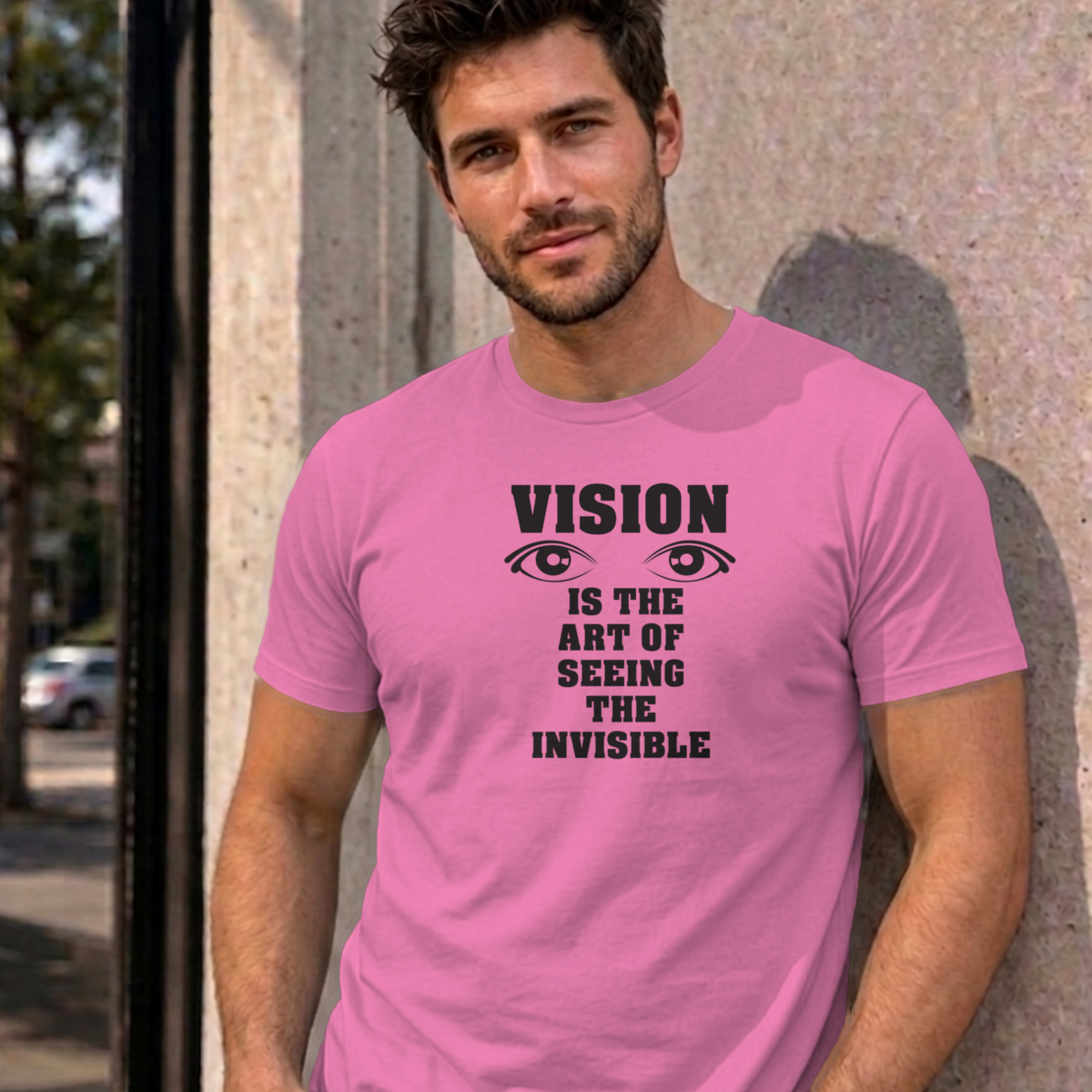 Man wearing the azalea Vision graphic tee