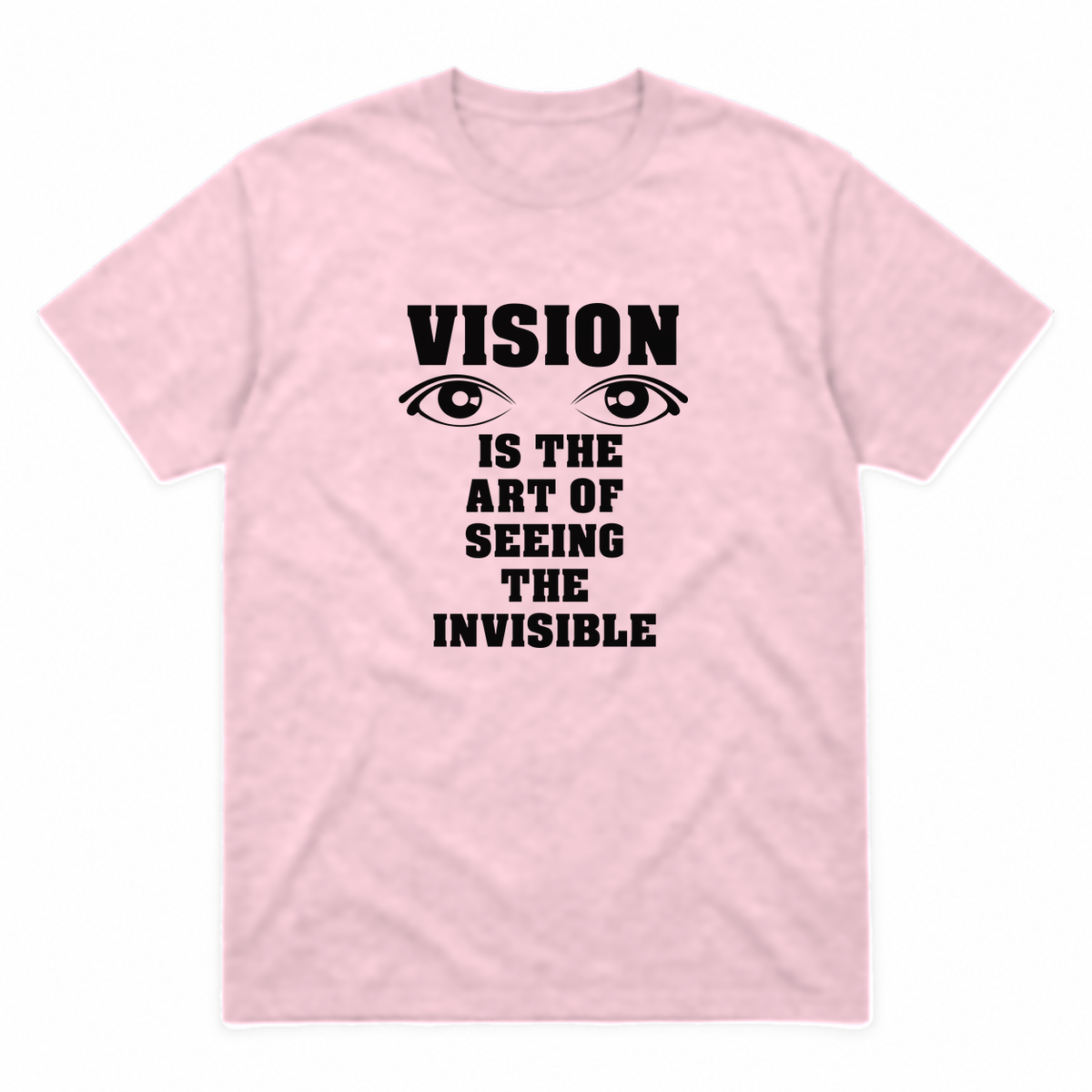 Vision graphic tee in light pink with black print, front view