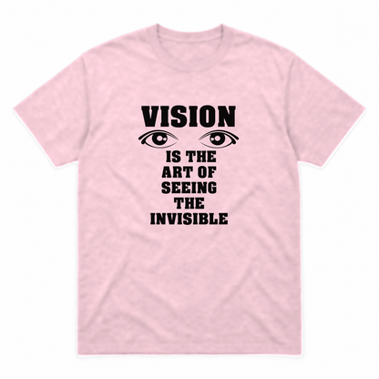 Vision graphic tee in light pink with black print, front view