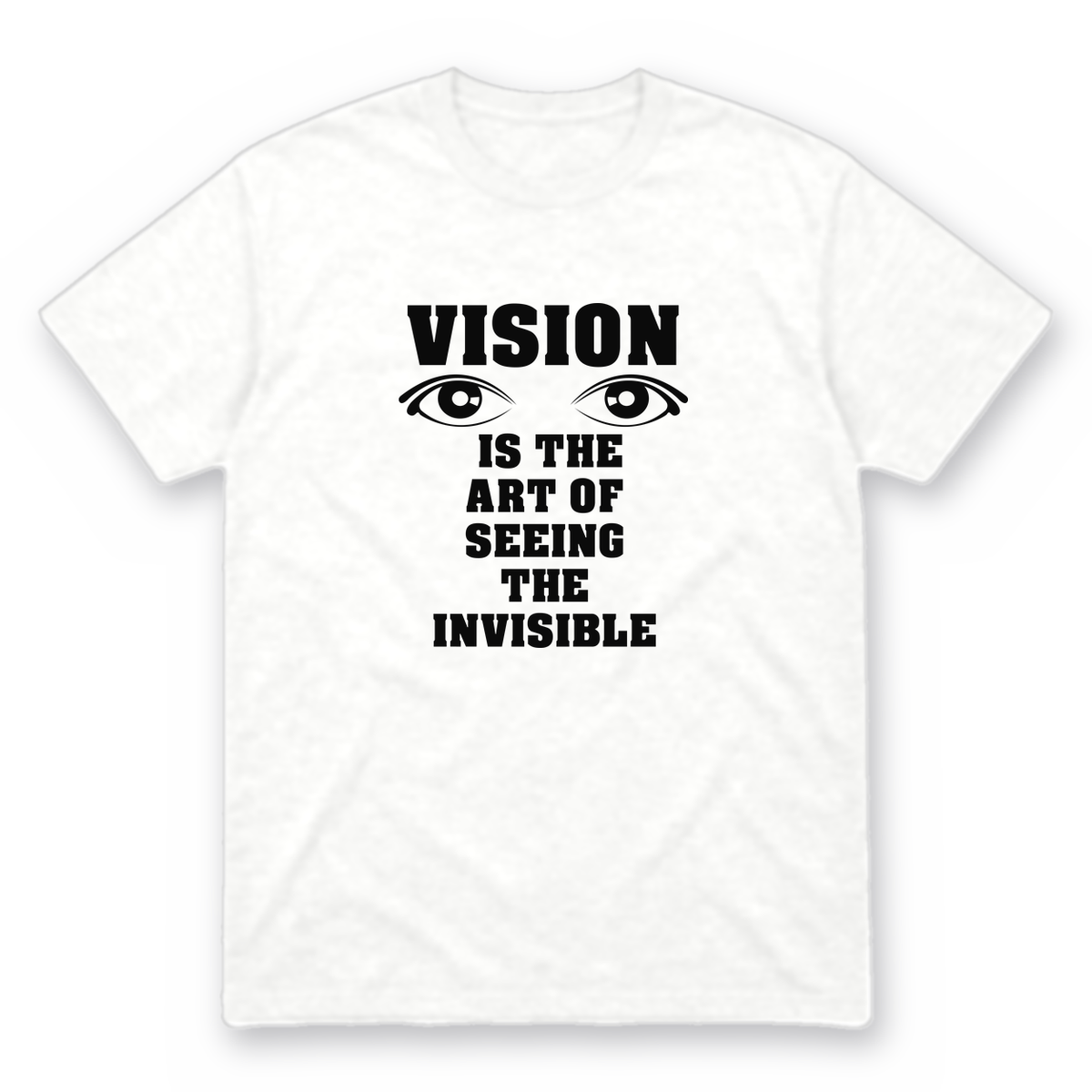 Vision graphic tee in white with black print, front view