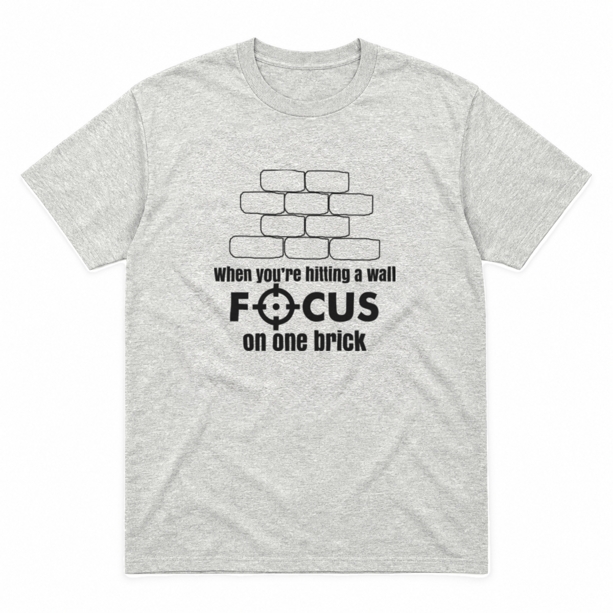 Focus on One Brick graphic tee in ash with black print, front view