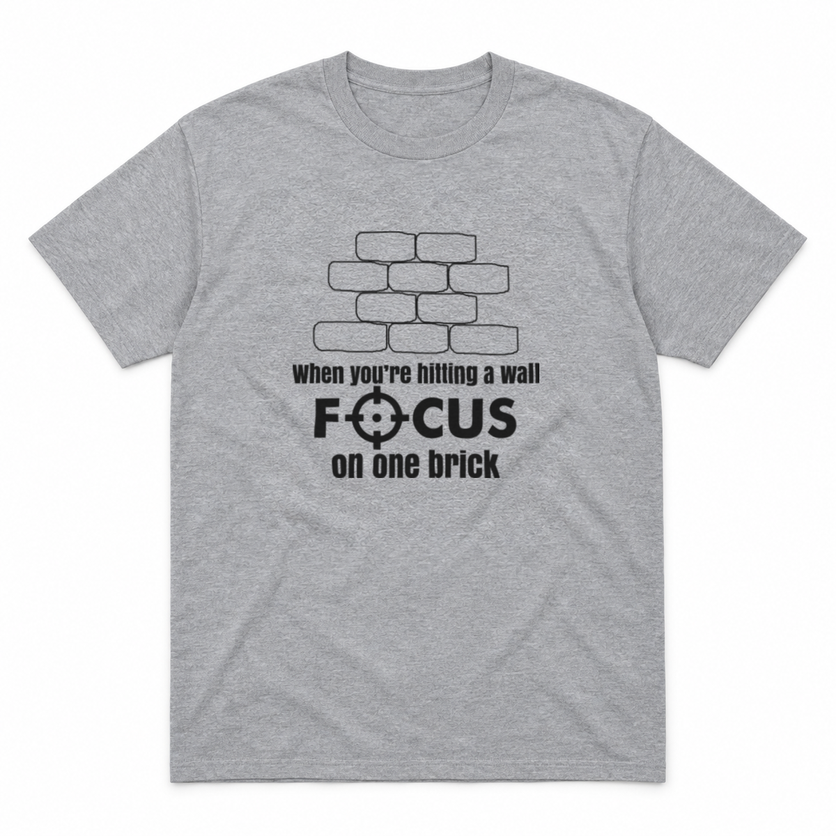 Focus on One Brick graphic tee in sport grey with black print, front view