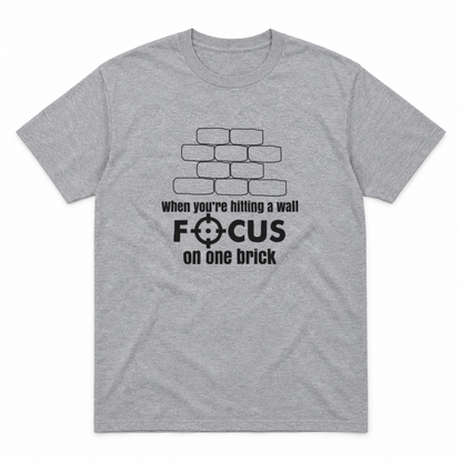 Focus on One Brick graphic tee in sport grey with black print, front view