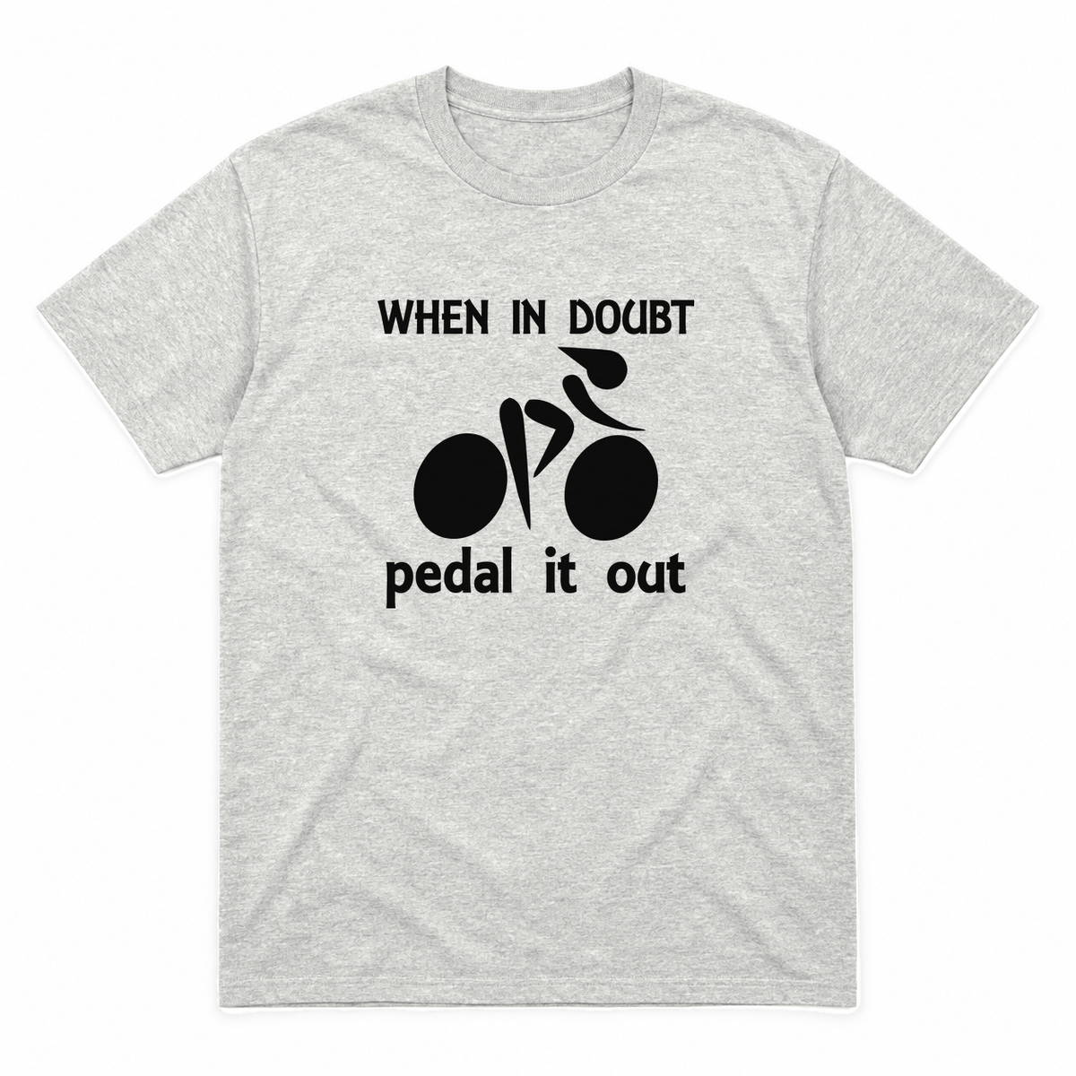 Pedal It Out graphic tee in ash with black print, front view