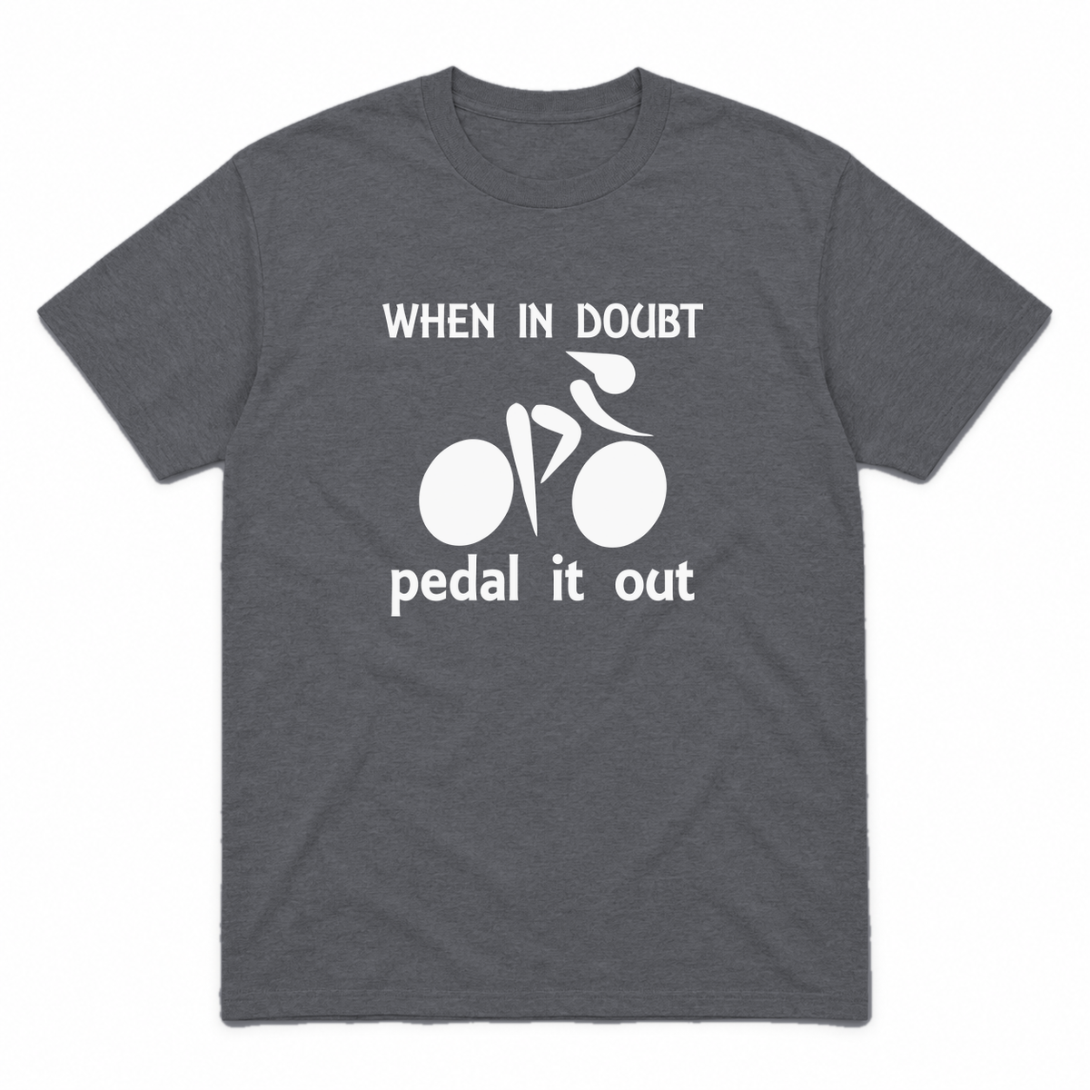 Pedal It Out graphic tee in charcoal with white print, front view