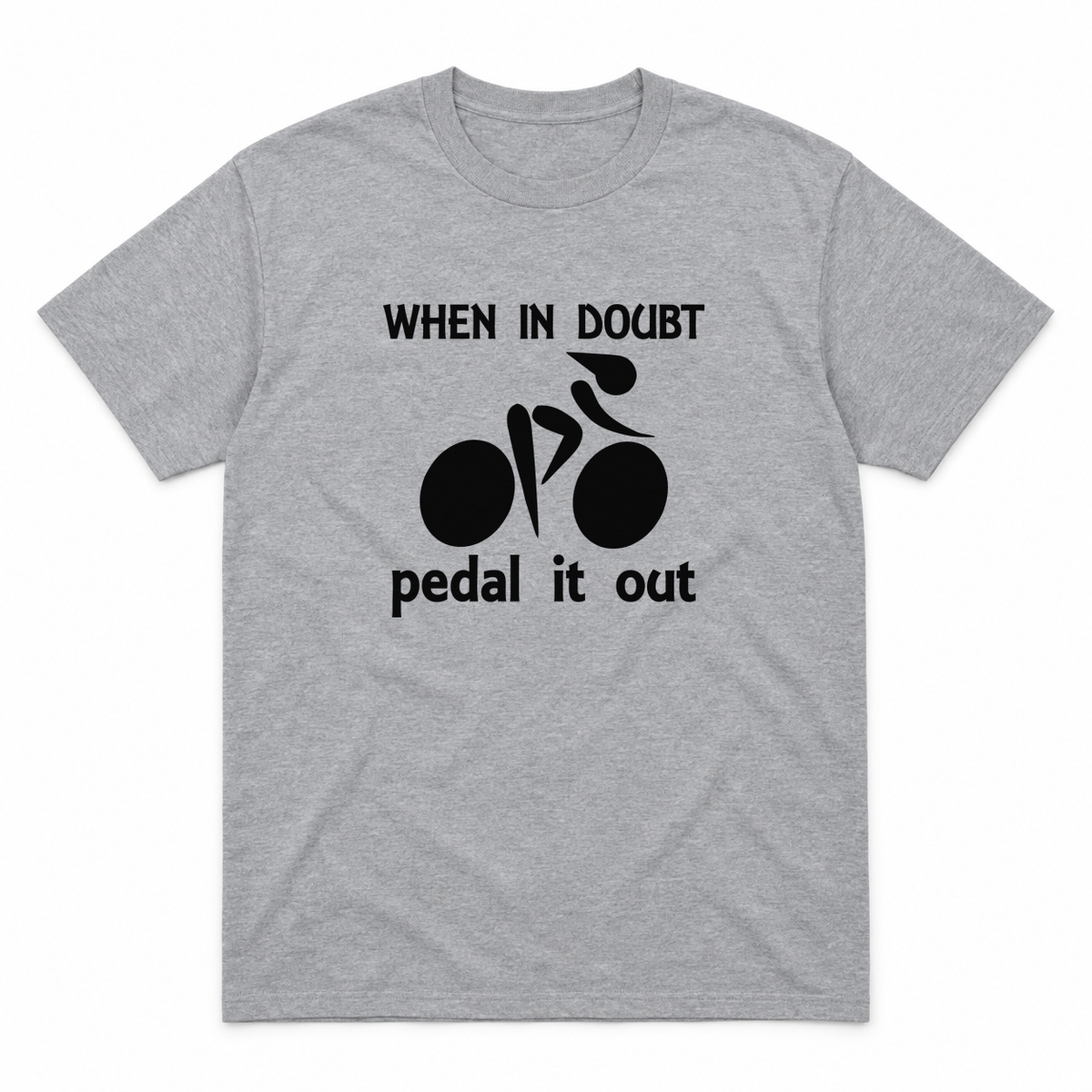 Pedal It Out graphic tee in sport grey with black print, front view